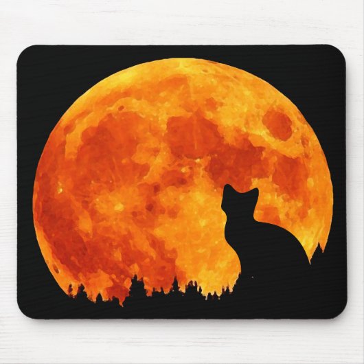 Katze im vollen orange Mond Mousepad (Vorne)