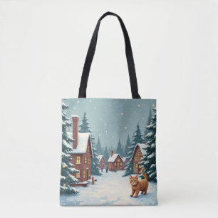 Katze im Weihnachtsdorf Tasche