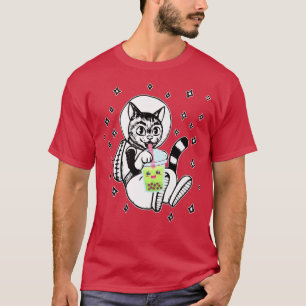 Katze im Weltraum Boba Tea Bubble Anime Kawaii 708 T-Shirt