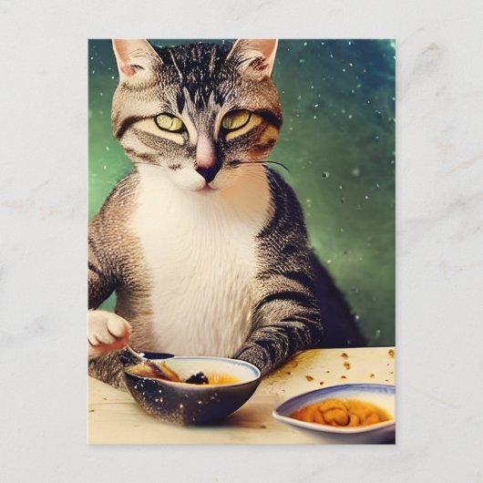 Katze im Weltraum Eating AI Generierte Kunst Postkarte (Vorderseite)