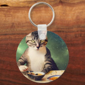 Katze im Weltraum Essen Sushi Schlüsselanhänger (Vorderseite)