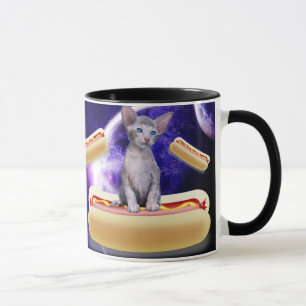 KATZE IM WELTRAUM MIT HOT DOGS lustige KAFFEETASSE