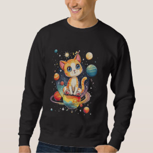 Katze im Weltraum mit Planeten in Galaxien Jupiter Sweatshirt