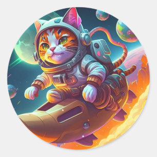 Katze im Weltraum Runder Aufkleber