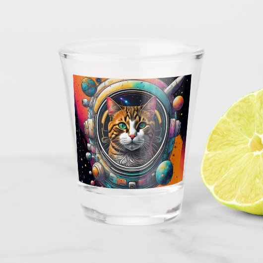 Katze im Weltraum Schnapsglas (Vorderseite)