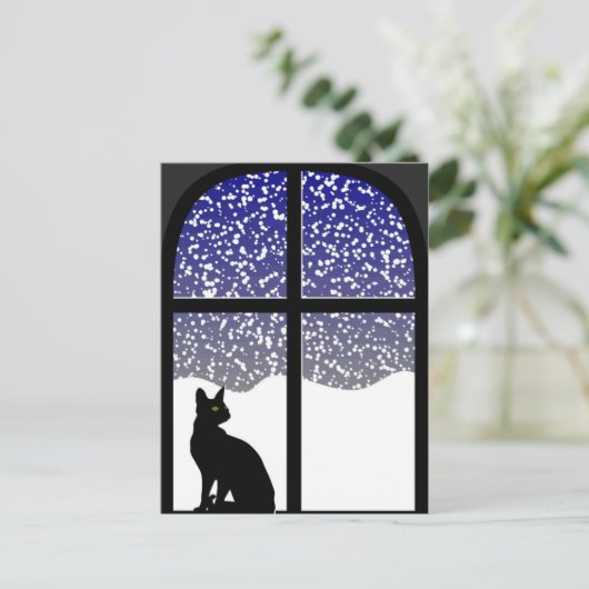 Katze im Winter Postkarte (Stehend Vorderseite)