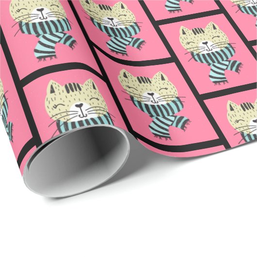 Katze im Winter Schal Geschenkpapier (Rolleneckpunkt)