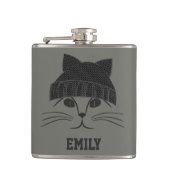 Katze im Wolle-Hut Flachmann (Vorderseite)