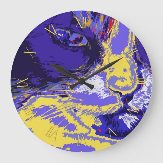 Katze in abstrakten Farben Große Wanduhr (Vorderseite)