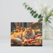 Katze in Anbau- und Blume Postkarte (Stehend Vorderseite)
