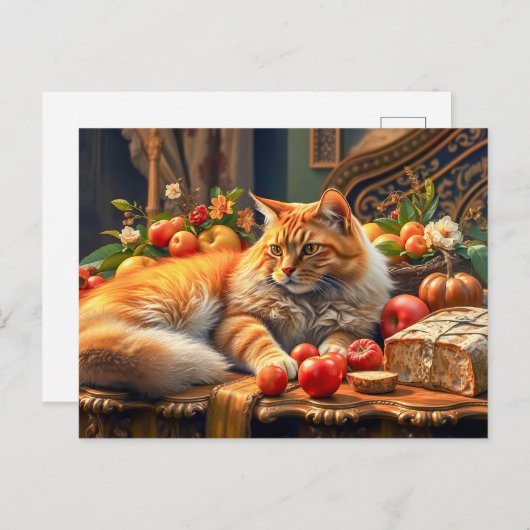 Katze in Anbau- und Blume Postkarte (Vorne/Hinten)