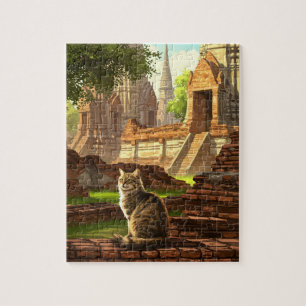 Katze in Ayutthaya Thailand Travel Puzzle