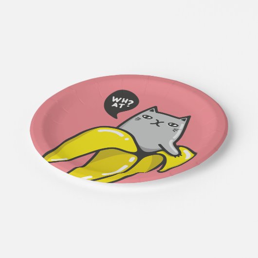 Katze in Banane Pappteller (Schrägansicht)