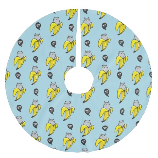 Katze in Banane Polyester Weihnachtsbaumdecke (Vorderseite)