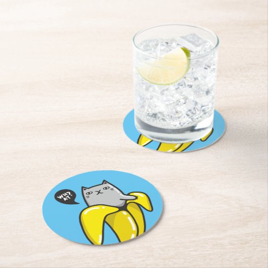 Katze in Banane Runder Pappuntersetzer (Vor Ort)