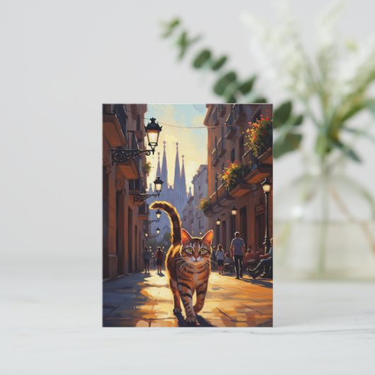 Katze in Barcelona La Sagrada Família Spanien Postkarte (Stehend Vorderseite)