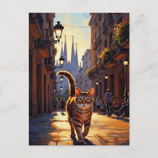 Katze in Barcelona La Sagrada Família Spanien Postkarte (Vorderseite)