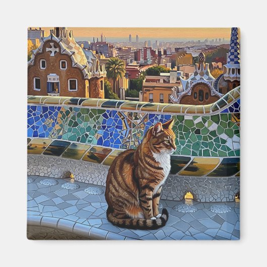 Katze in Barcelona Spanien Park Güell Travel Magnet (Vorne)