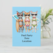 Katze in Bikini Poolparty Einladung (Stehend Vorderseite)