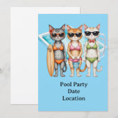 Katze in Bikini Poolparty Einladung (Vorne/Hinten)