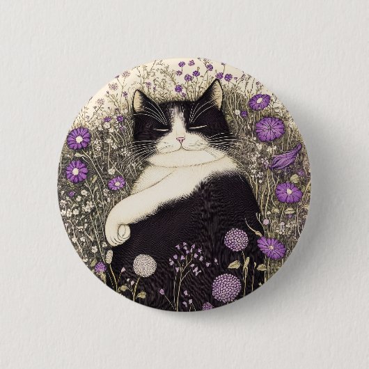 Katze in Blume Button (Vorderseite)