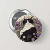 Katze in Blume Button (Vorne & Hinten)