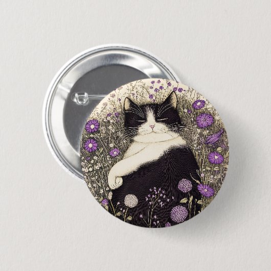Katze in Blume Button (Vorne & Hinten)