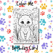 Katze in Blume Farbseite | Geburtstag Karte