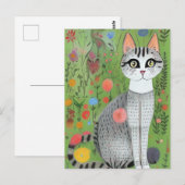 Katze in Blume Folklorekarte Postkarte (Vorne/Hinten)