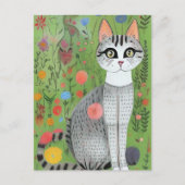 Katze in Blume Folklorekarte Postkarte (Vorderseite)