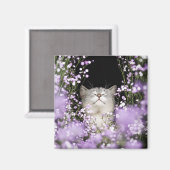 Katze in Blume Magnet (Vorderseite/Rückseite)