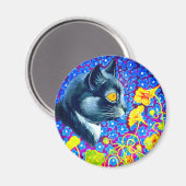 Katze in Blume Magnet (Vorderseite/Rückseite)