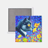 Katze in Blume Magnet (Vorderseite/Rückseite)