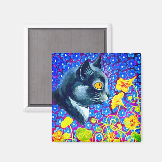 Katze in Blume Magnet (Vorderseite/Rückseite)