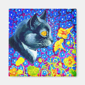 Katze in Blume Magnet (Vorne)