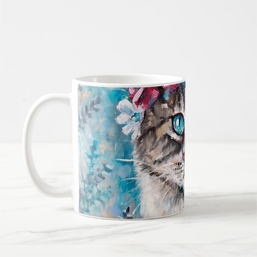 Katze in Blume Ölmalerei auf Leinwand. Winte Kaffeetasse (Links)