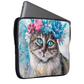 Katze in Blume Ölmalerei auf Leinwand. Winte Laptopschutzhülle (Vorne Rechts)