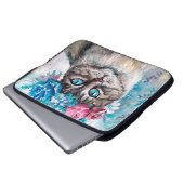 Katze in Blume Ölmalerei auf Leinwand. Winte Laptopschutzhülle (Vorne Knopf)