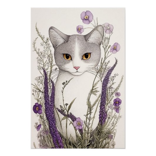 Katze in Blume Poster (Vorderseite)