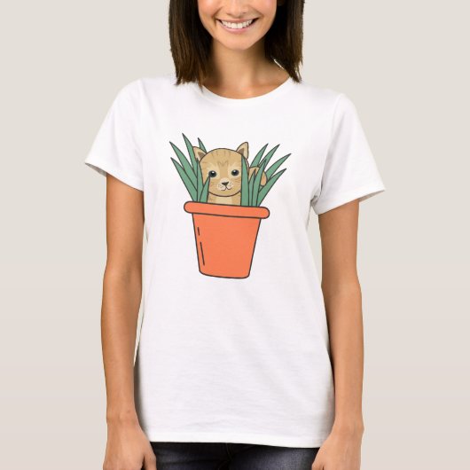 Katze in Blume Pot Funny Kitten in Pflanze T-Shirt (Vorderseite)