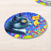 Katze in Blume Runder Pappuntersetzer (Angewinkelt)