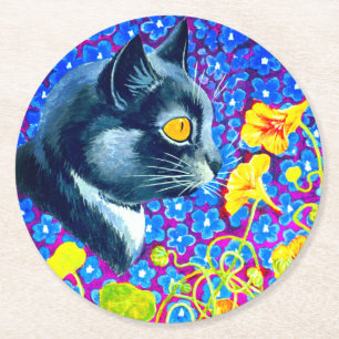 Katze in Blume Runder Pappuntersetzer