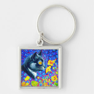 Katze in Blume Schlüsselanhänger