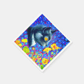 Katze in Blume Serviette (Ecke)