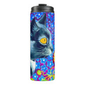Katze in Blume Thermosbecher (Vorderseite)