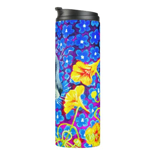 Katze in Blume Thermosbecher (Nach rechts gedreht)