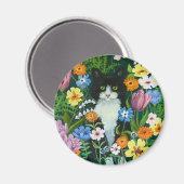 Katze in Blumen Magnet (Vorderseite/Rückseite)