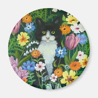 Katze in Blumen Magnet
