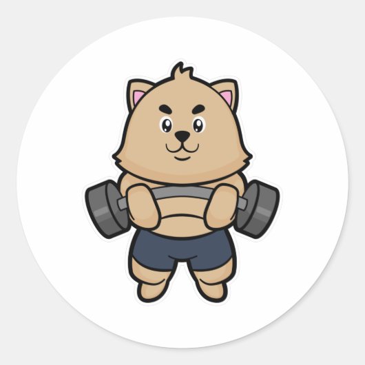 Katze in Bodybuilding mit Barbell Runder Aufkleber (Vorderseite)