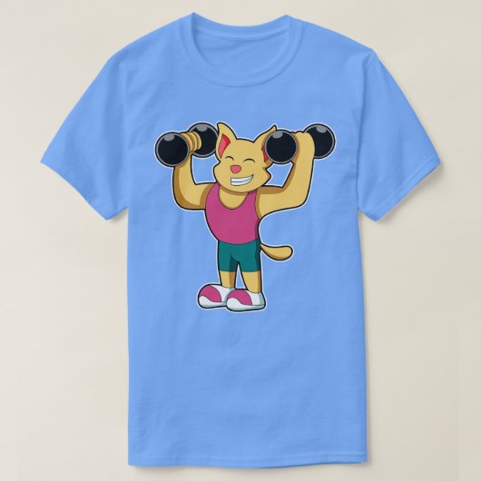 Katze in Bodybuilding mit Dumbells T-Shirt (Design vorne)